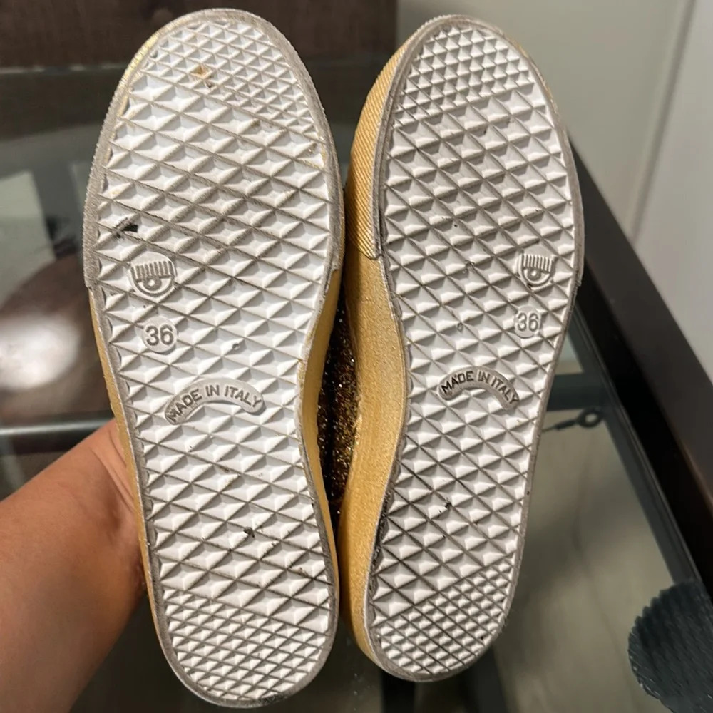 CHIARA FERRAGNI Eye & Lips Black Glitter Slip On Loafer Sneakers Italy EU 36 - Picture 6 of 7